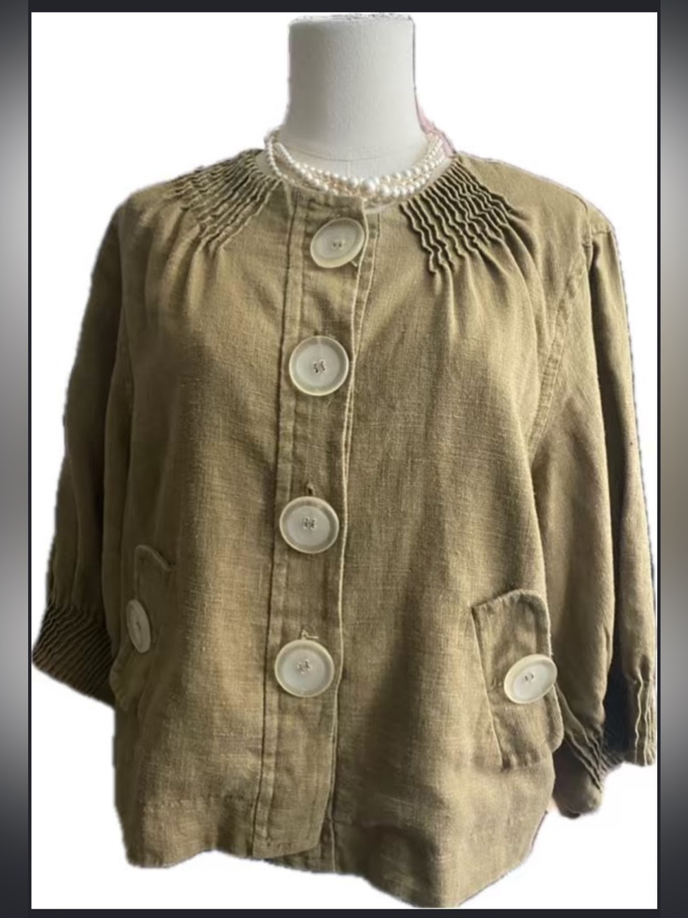 Live a Little (LAL) 100% linen lagenlook jacket Khaki Green Size L